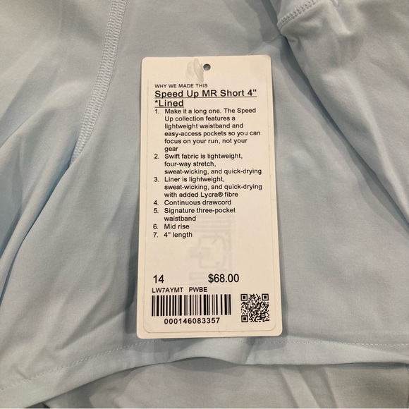New with tag Lululemon Speed Up Mid-Rise Lined Short 4" Powder Blue, Size 14 - Picture 5 of 7